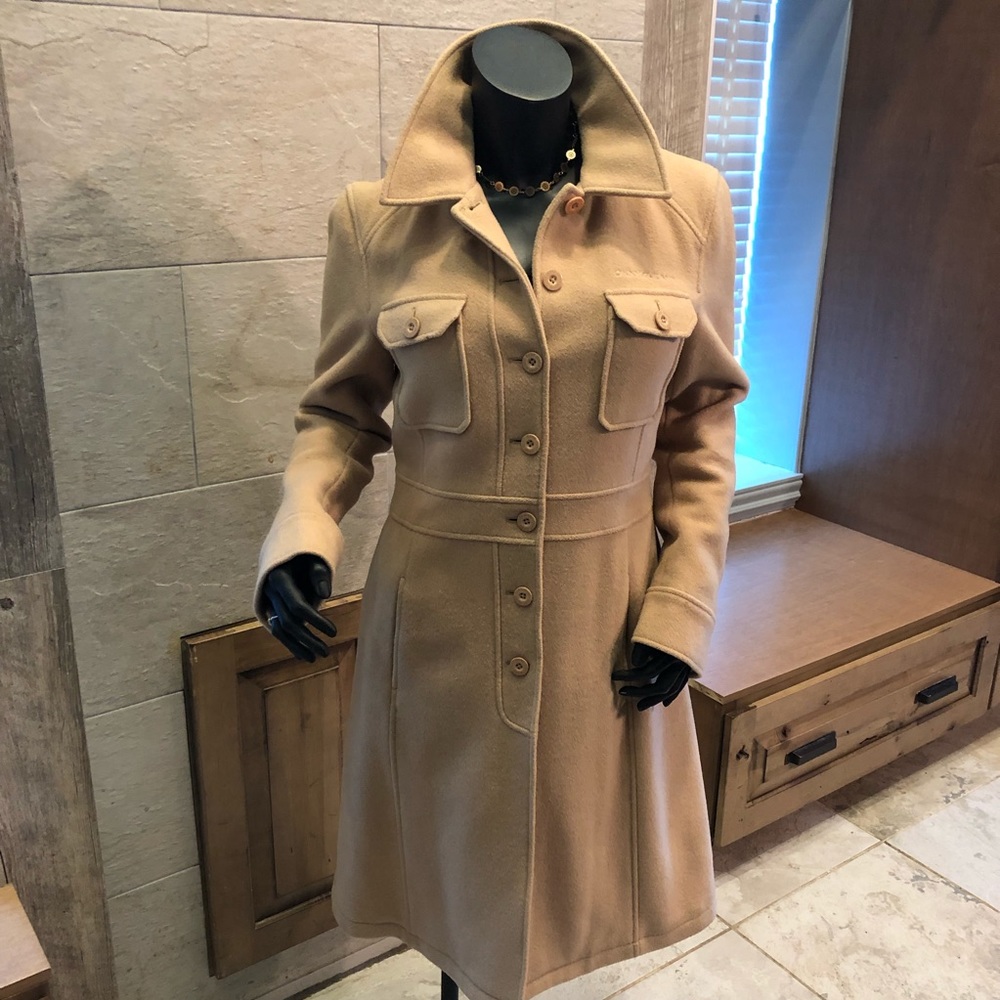 DKNY tan/camel long wool coat